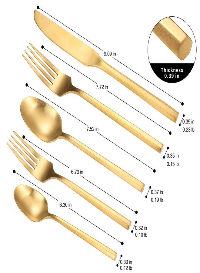 Zerophilo Matte Silverware Set Gold Flatware Set with Hexagon Handle 20 Pieces 18/0 Stainless Steel Cutlery Set Wedding Housewarming Gift Service for 4 (Matt gold) - Image 4